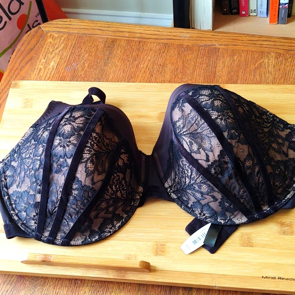 Molded cup bra with velvet piping, 40H